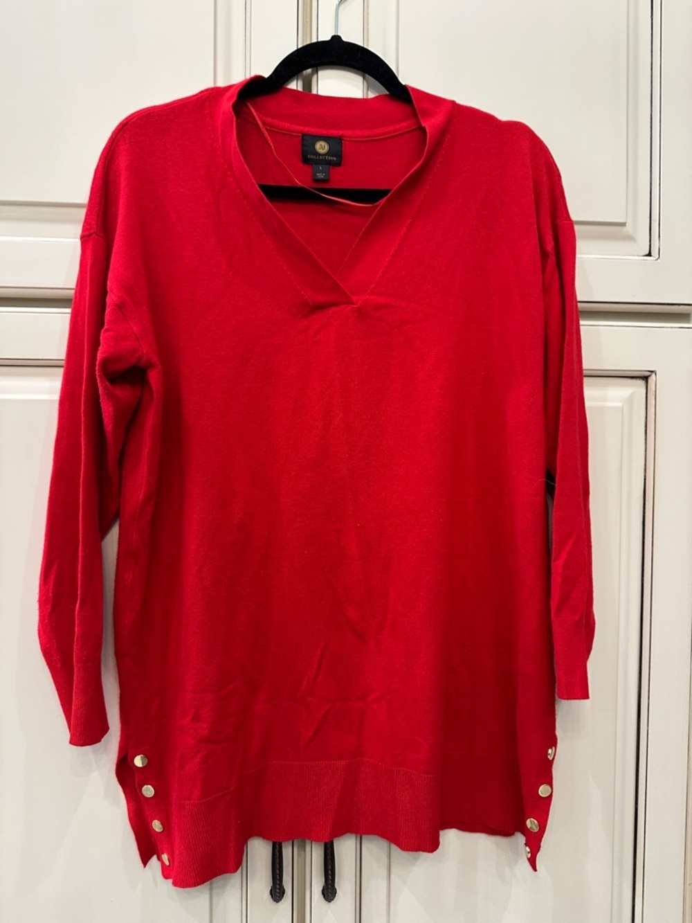 Bright Red V-Neck Button Accent Sweater